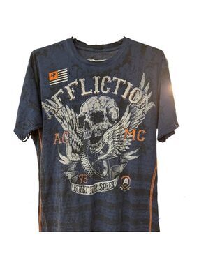 Affliction Mens Graphic Tee Skull Dark Blue Size Extra Large